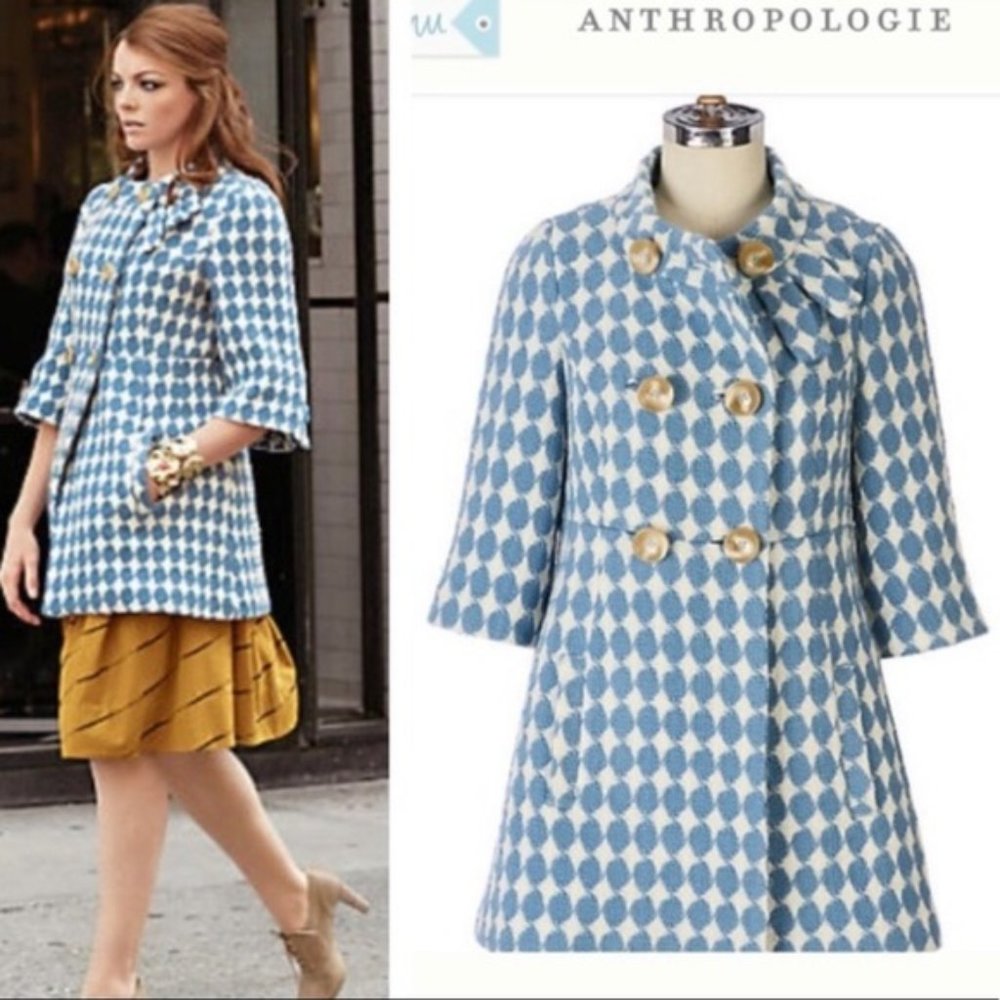 Leifsdottir Blue Houndstooth Checkered Coat